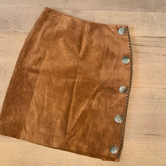 Vintage Char Santa Fe suede Leather Button Skirt - Picture 1 of 11